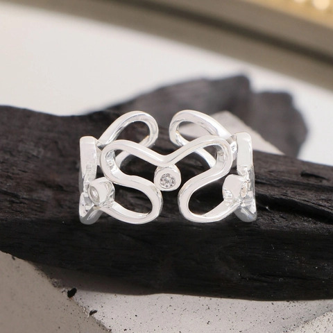 925 Sterling Zilveren Hart Ring Met Zirkonia Golf Ontwerp Verstelbare Open Ring Minimalistische Luxe Sieraden Voor Dames