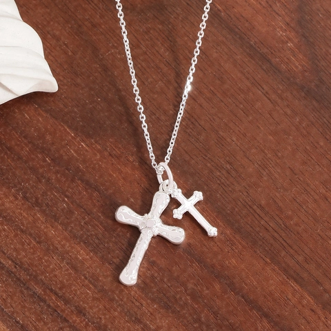 925 Sterling Silver Double Cross Pendant Necklace For Women Retro Gothic Style Clavicle Chain Fashion Jewelry Gift