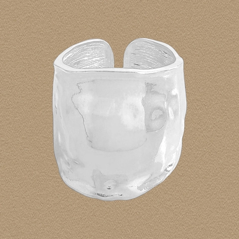 925 Sterlingsilber Breiter Ring Für Damen Minimalistisch Gehämmert Textur Offen Verstellbar Fingerring INS Stil Modeschmuck