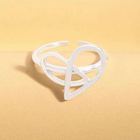 S925 Sterlingsilber Abstraktes Herz Offener Ring Für Damen Minimalistisch Unregelmäßig Hohl Geometrisch Verstellbar Schmuck
