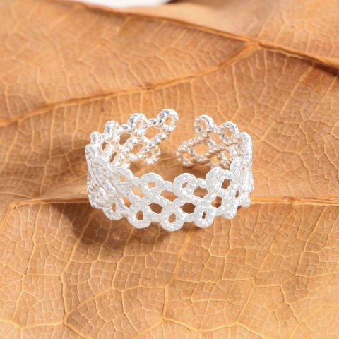 Vintage 925 Sterling Zilver Twist Gevlochten Open Ring Voor Vrouwen Lava Textuur Hol Kant Verstelbare Vingerring Sieraden