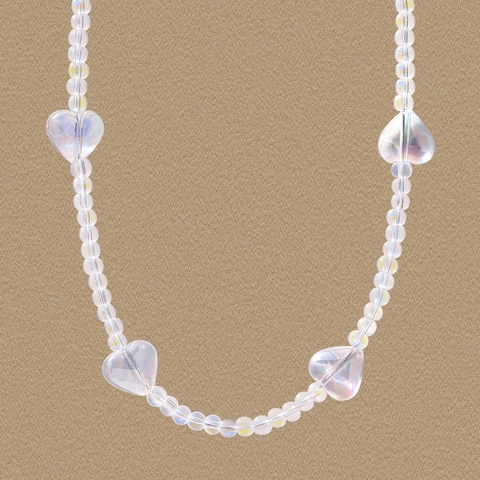 Collana con Perline a Cuore in Argento Sterling S925 per Donna Perline di Cristallo Artificiale Cangiante Gioielli Moda
