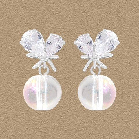 Pendientes de Botón con Lazo de Mariposa de Plata de Ley 925 Con Cuenta Aurora Idiscente Strass Incrustado Joyería Coreana Mujer