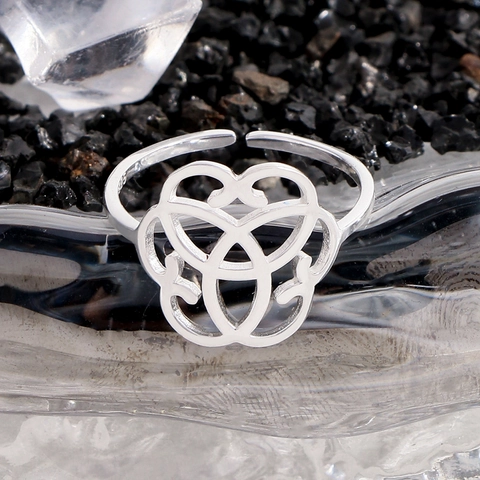 925 Sterling Silver Hollow Heart Open Ring For Women Vintage Celtic Knot Geometric Adjustable Finger Ring Jewelry
