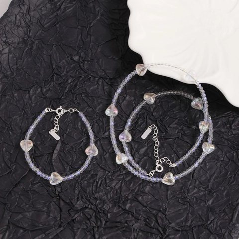 S925 Sterlingsilber Herz Künstlicher Kristall Perlen Armband Koreanischer Stil Minimalistischer Luxus Aurora Damen Schmuck