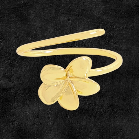 Elegante Anello Aperto in Argento Sterling 925 a Forma di Fiore Placcato Oro Plumeria Floreale Regolabile Gioielli da Donna