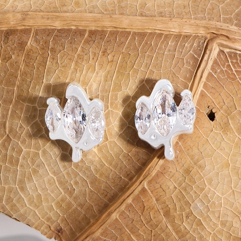925 Sterling Silver Rhinestone Marquise Cut Stud Earrings Irregular Streamline Design Elegant Minimalist Silver Color Women Jewelry