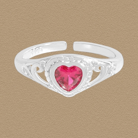 Vintage S925 Sterling Silver Heart Ring For Women Red Rhinestone Inlaid Open Adjustable Filigree Scroll Ring Jewelry