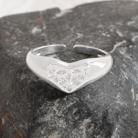 Vintage 925 Sterling Silver Heart Open Ring For Women Lava Texture Rhinestone Adjustable Finger Ring Elegant Jewelry Gift