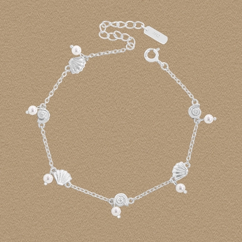 Bracciale in Argento Sterling 925 con Perle Artificiali e Conchiglie Oceano per Donna Gioiello Regolabile con Ciondolo