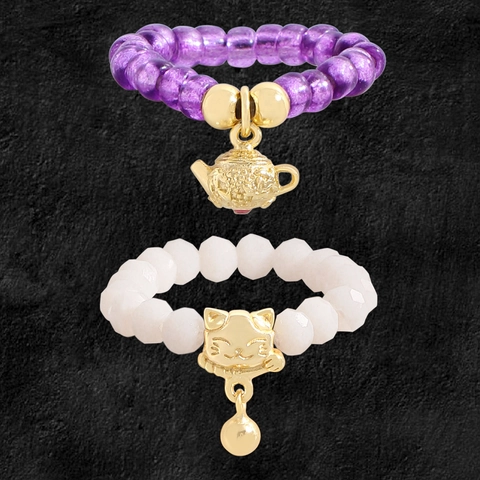 Handgemaakte 925 Sterling Zilveren Kralen Ring Verstelbaar Voor Vrouwen Japanse Gelukskat Teepot Goud Vergulde Charm Ring Cadeau
