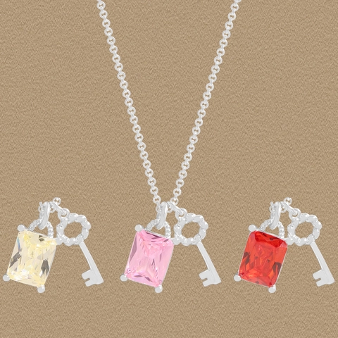 925 Sterling Silver Key Pendant Necklace For Women Elegant Square Zirconia Clavicle Chain Luxury Jewelry Accessory Gift