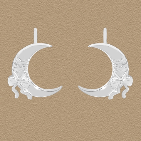 925 Sterling Silver Moon Bowknot Stud Earrings For Women Niche Design Lightweight Sweet Style Minimalist Daily Jewelry Accessory