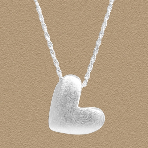 Collana Con Ciondolo a Cuore in Argento Sterling 925 Minimalista da Donna Catena Della Clavicola Con Texture Opaca Spazzolata