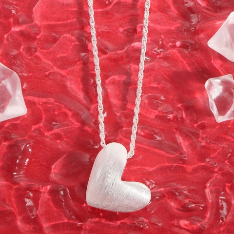 Collana Con Ciondolo a Cuore in Argento Sterling 925 Minimalista da Donna Catena Della Clavicola Con Texture Opaca Spazzolata