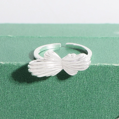 925 Sterling Silver Bowknot Ring For Women Irregular Pleated Texture Open Adjustable Finger Ring Korean Fashion Jewelry