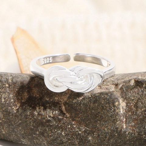 Anello Aperto in Argento Sterling S925 Multistrato Incrociato Intrecciato da Donna Minimalista Nodo Regolabile Gioielli Moda Regalo