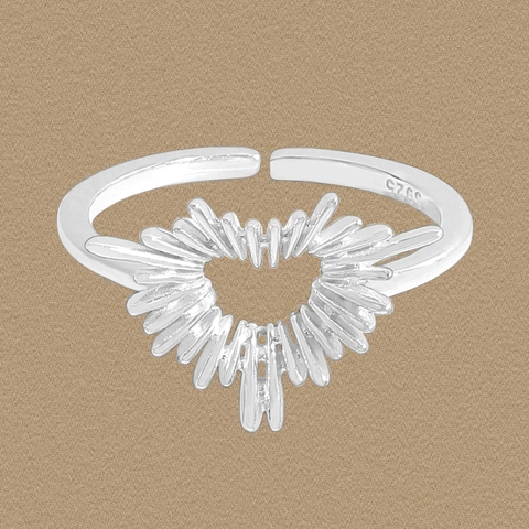 925 Sterling Silver Open Ring Radiant Irregular Heart Design Korean INS Niche Finger Ring Adjustable Jewelry for Women Silver Color