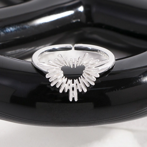 925 Sterling Silver Open Ring Radiant Irregular Heart Design Korean INS Niche Finger Ring Adjustable Jewelry for Women Silver Color