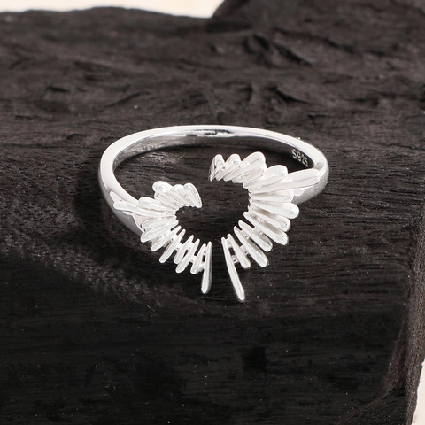 925 Sterling Silver Ring Heart Shape Irregular Light Beam Design Adjustable Open Minimalist Niche Jewelry For Women