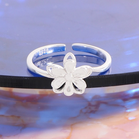 925 Sterling Silver Flower Open Ring For Women Minimalist Korean Style Rhinestone Double Layer Adjustable Finger Ring Jewelry