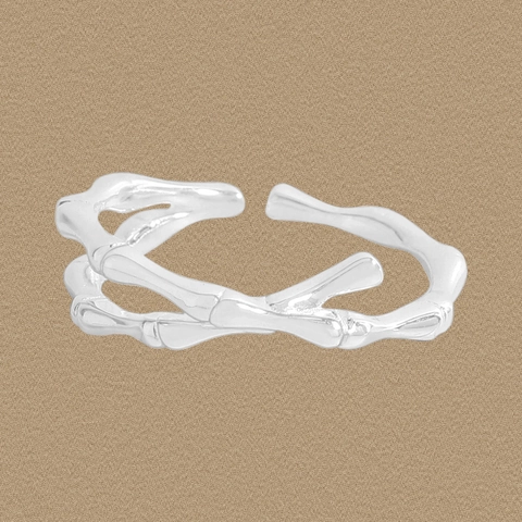 S925 Sterlingsilber Bambusknoten Offener Ring Minimalistisch Doppellagig Kreuz Verstellbar Fingerring Mode Nische Schmuck Für Damen