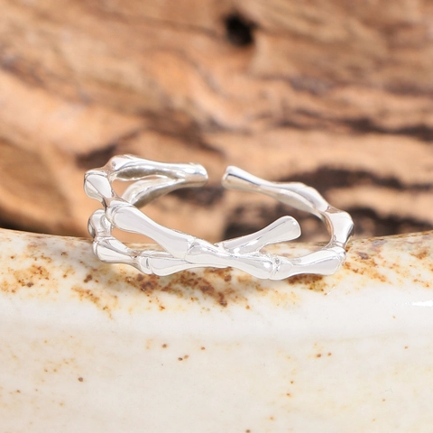 S925 Sterlingsilber Bambusknoten Offener Ring Minimalistisch Doppellagig Kreuz Verstellbar Fingerring Mode Nische Schmuck Für Damen