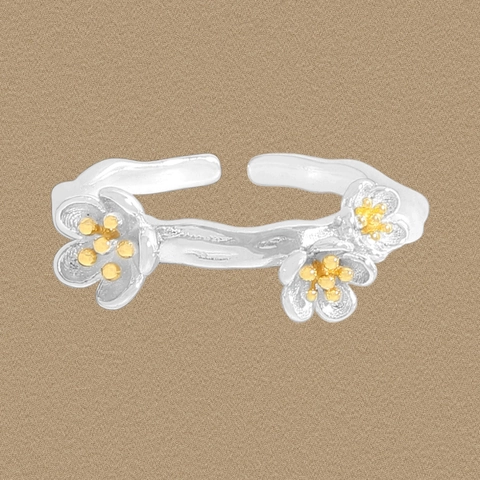 S925 Sterling Silver Flower Petal Open Ring For Women Elegant Nature Branch Adjustable Silver Gold Two Tone Ring Jewelry