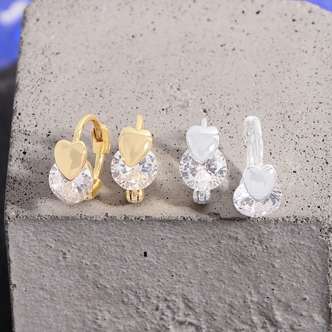 S925 Sterling Silver Heart Zirconia Hoop Earrings For Women Minimalist Dainty Heart Shaped Gold Silver Jewelry Birthday Gift