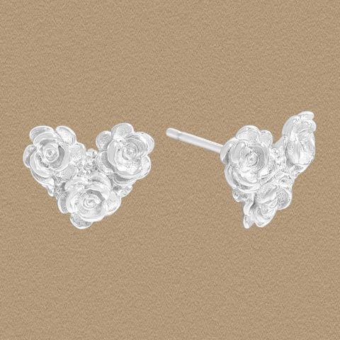 Boucles d'Oreilles Clous Cœur Camélia en Argent Sterling 925 pour Femme Style Coréen Boucles d'Oreilles en Argent Floral