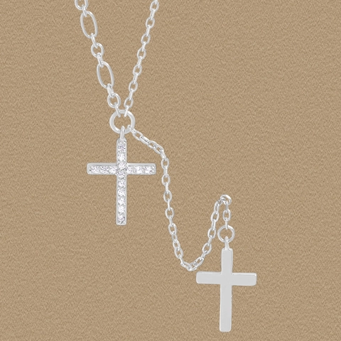 Collana con Nappina a Croce in Zirconia in Argento Sterling 925 per Donna Ciondolo Lariat Minimalista Luccicante Gioielli