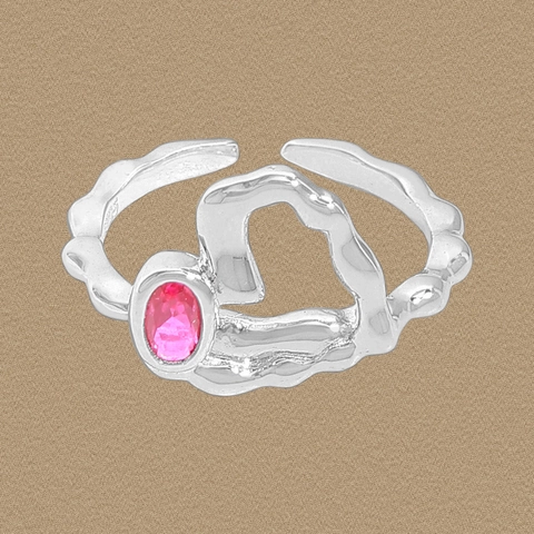 S925 Sterling Silver Irregular Heart Ring For Women Rose Red Zirconia Adjustable Open Ring Fashion Liquid Metal Jewelry