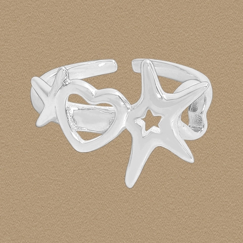 925 Sterling Silber Offener Ring Mit Hohl Herz Und Stern Verstellbar Minimalistisch Schmuck Fingerring Damen Geschenk