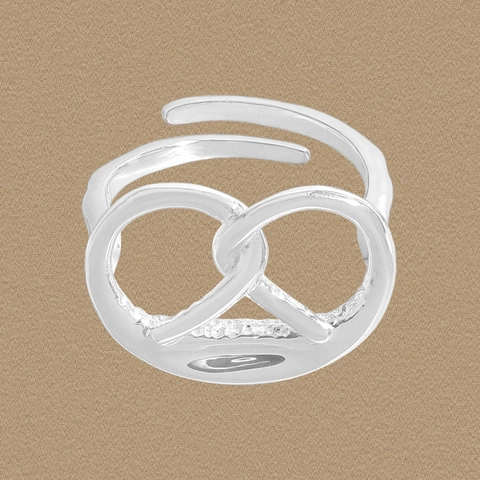 Anello Regolabile in Argento Sterling S925 Con Nodo Pretzel a Cuore per Donna Design Coreano Minimalista di Lusso Gioielli