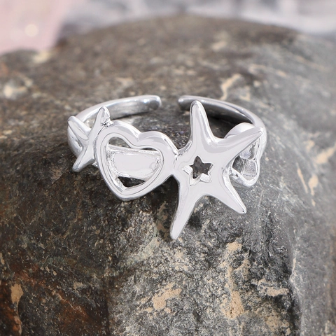 925 Sterling Silber Offener Ring Mit Hohl Herz Und Stern Verstellbar Minimalistisch Schmuck Fingerring Damen Geschenk