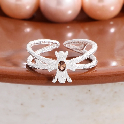 S925 Sterling Silver Open Ring For Women Vintage Hammered Texture Brown Zirconia Inlaid Adjustable Finger Ring Fine Jewelry