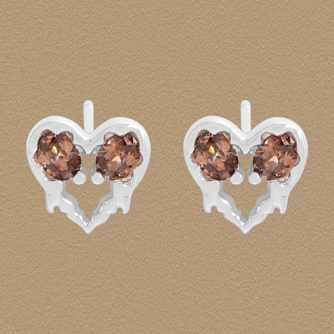 925 Sterling Silver Heart Stud Earrings For Women Brown Rhinestone Luxury Minimalist Design S925 Silver Earrings Jewelry