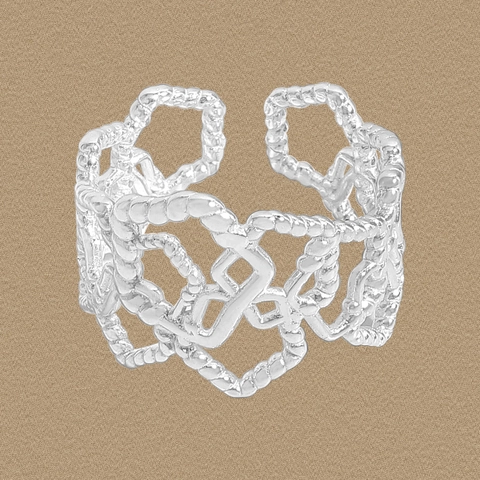 Anello Aperto in Argento Sterling 925 Stile Coreano con Texture Irregolare Ampio Traforato per Donna Design di Nicchia Regolabile
