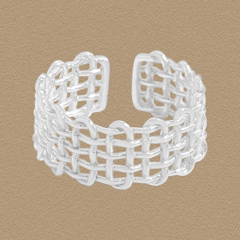 S925 Sterlingsilber Geflochtener Gitterring Für Damen Minimalistischer Geometrischer Netzring Verstellbarer Offener Fingerring