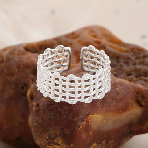 S925 Sterlingsilber Geflochtener Gitterring Für Damen Minimalistischer Geometrischer Netzring Verstellbarer Offener Fingerring