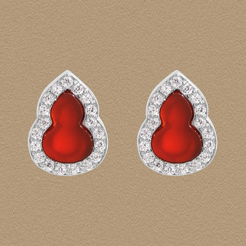 925 Sterling Silver Red Chalcedony Gourd Stud Earrings With Zirconia Korean Style Vintage Luxury Ear Jewelry For Women Gift