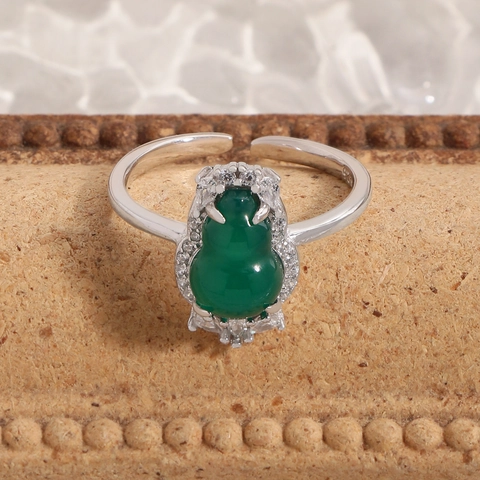 Anillo de Calabaza Verde de Plata de Ley S925 para Mujer Diseño de Lujo con Circonia Incrustada Anillo Ajustable Estilo Coreano