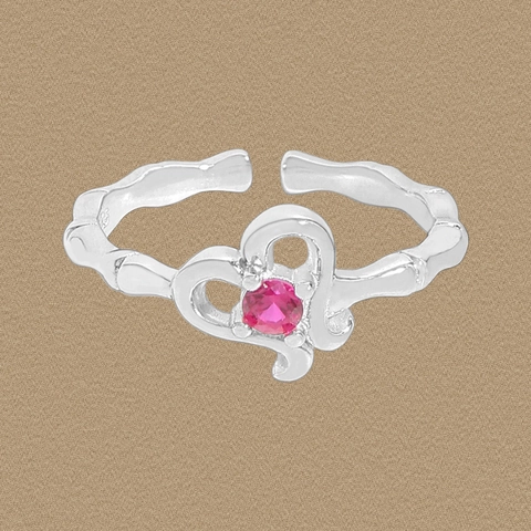 S925 Sterlingsilber Magenta Zirkonia Herz Ring Für Damen Verstellbare Bambus Textur Unregelmäßiger Offener Fingerring Elegante Schmuck Geschenk