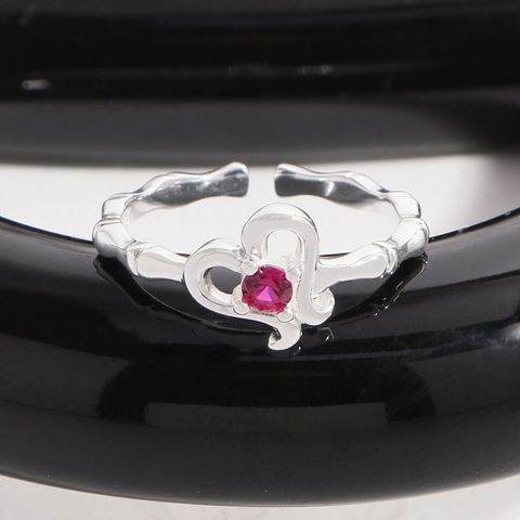 S925 Sterlingsilber Magenta Zirkonia Herz Ring Für Damen Verstellbare Bambus Textur Unregelmäßiger Offener Fingerring Elegante Schmuck Geschenk