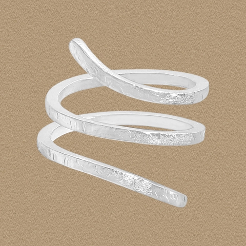 S925 Sterling Silver Ring For Women Minimalist 3 Layer Spiral Hammered Texture Open Adjustable Ring Snake Skin Band Jewelry