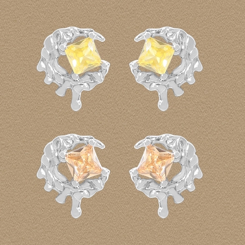 925 Sterling Zilver Onregelmatige Vloeibare Oorknopjes Voor Dames Vierkante Zirconia Luxe INS Stijl Geometrische Zilveren Oorbellen
