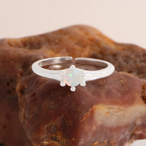 S925 Sterlingsilber Runder Opal Offener Ring Für Damen Minimalistisch Verstellbarer Koreanischer Stil Fingerschmuck Geschenk
