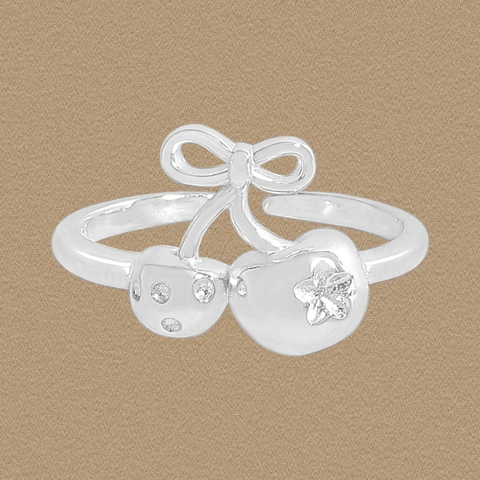 S925 Sterling Zilveren Kers Strik Open Ring Voor Dames Strass Ingelegd Verstelbare Vingerring Koreaanse Mode Sieraden Cadeau