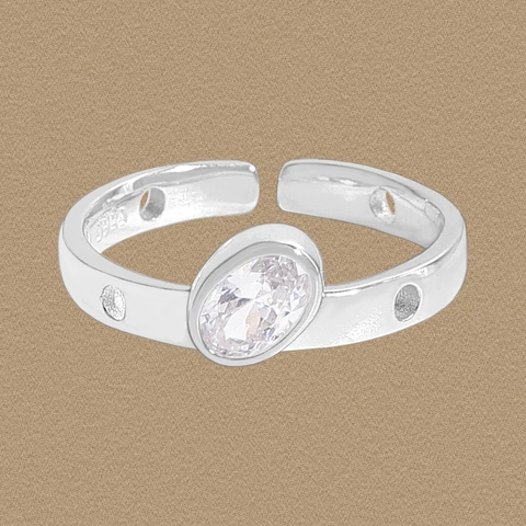 S925 Sterlingsilber Ovaler Zirkonia Offener Ring Für Damen Minimalistisch Geometrisch Verstellbarer Ring Mode Täglicher Schmuck Geschenk