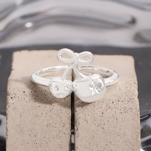 S925 Sterling Zilveren Kers Strik Open Ring Voor Dames Strass Ingelegd Verstelbare Vingerring Koreaanse Mode Sieraden Cadeau